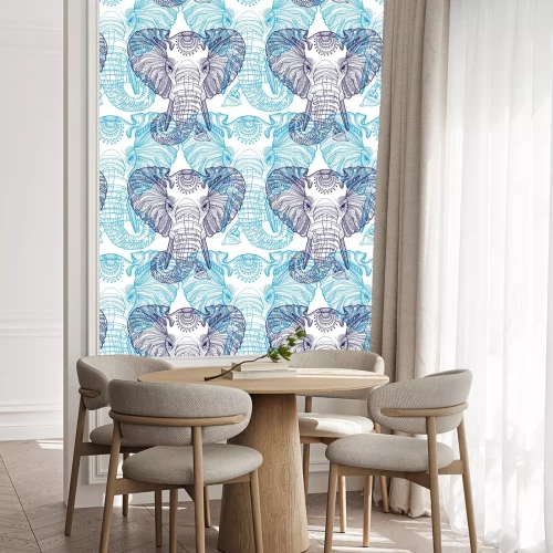 Behang Indische patroon blauwe olifanten