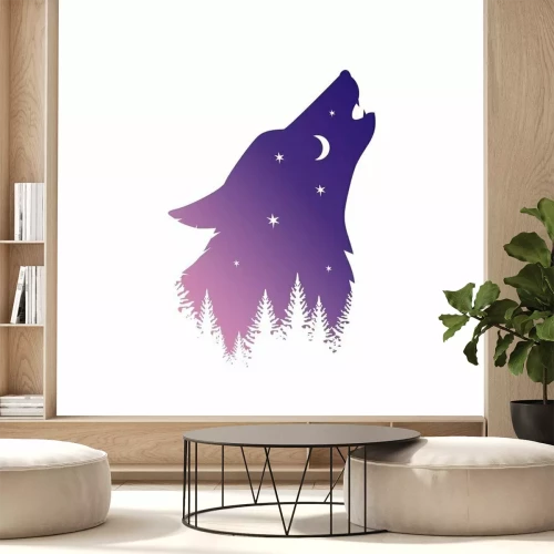 Sticker Wolf howls at the moon in the forest