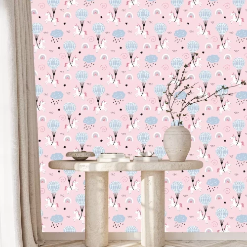 Behang Ballonnen en eenhoorns