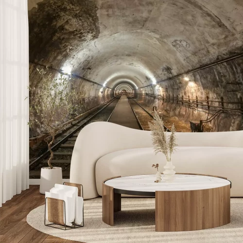 Fotobehang Betonnen tunnel en spoorweg