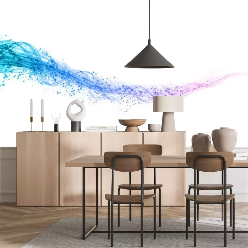 Sticker Abstract colorful wave curve background by transparent lines and dots particles light flowing isolated on white in concept modern, technology, music.