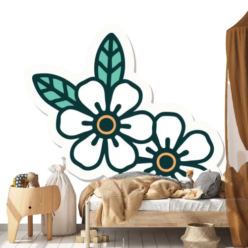 Sticker Twee witte bloemen minimalistische illustratie