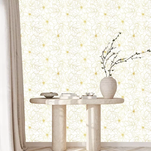 Behang Golden textured magnolia flowers seamless pattern