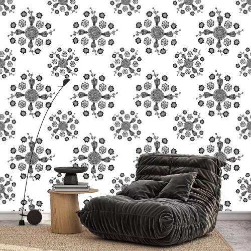 Behang Seamless pattern of abstract flowers poppy, sunflower. Graphics on a watercolor background, for the design of backgrounds, packages, wrappers, wallpapers, prints, invitations