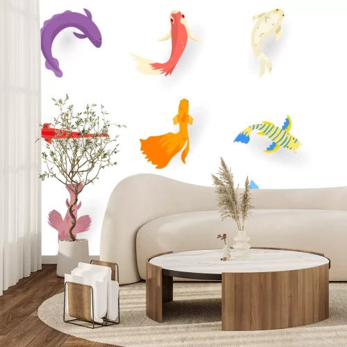 Sticker Exotic fish flat vector illustrations set