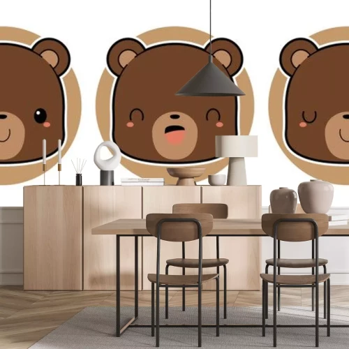 Sticker Set of cute brown bear cartoon characters. Kawaii style vector illustration.	