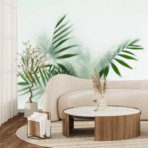 Fotobehang Groene bladeren achter de mist