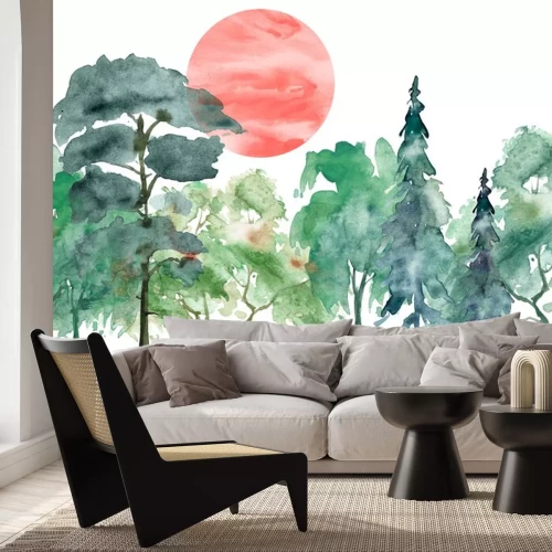 Sticker Rode zon over het bos