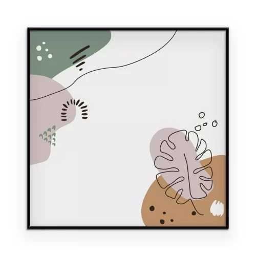 Poster Minimalistische grafische vormgeving met bladeren en pastelkleuren.