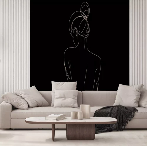 Fotobehang Vrouwenlichaam van achteren in lijntekeningenstijl