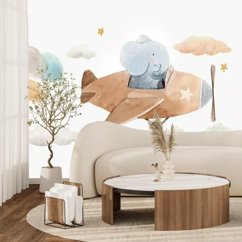 Fotobehang Een olifant in een vliegtuig