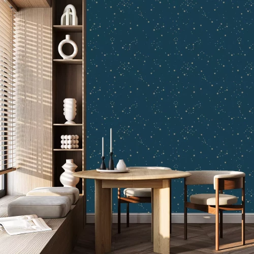 Behang Seamless pattern of zodiac constellations. Gold stars on dark virid background. Astrology print, mystic zodiac signs.