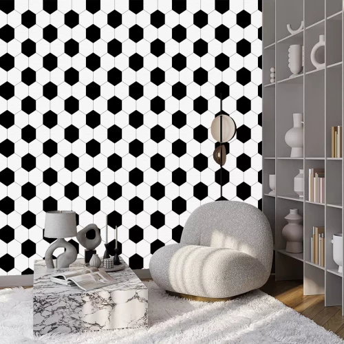 Behang Soccer ball, black and white. Vector seamless pattern. Sport template. Texture of a football