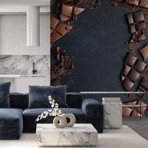 Sticker Chocolade hapjes op donkere achtergrond