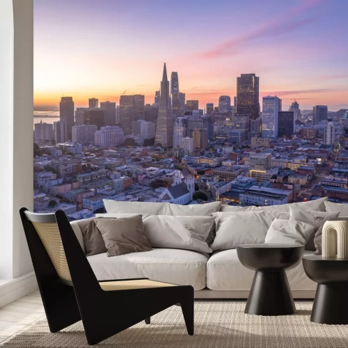 Fotobehang Panorama van de metropool bij zonsondergang