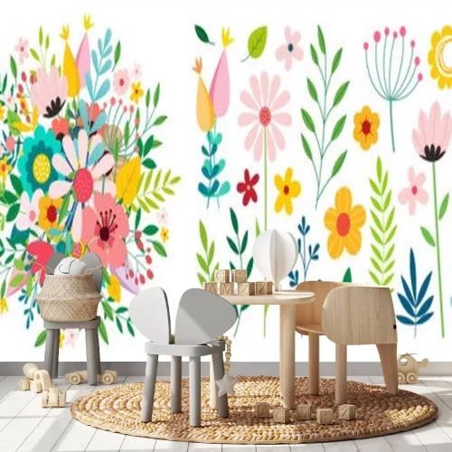 Sticker Veelkleurige eenvoudige afbeeldingen geïnspireerd op wilde bloemen