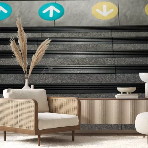 Sticker Colored Arrow Signs Sticker Placed on The Floor in front of Stairs