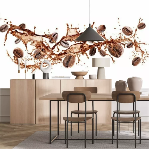 Fotobehang Gemorste koffiebonen op een witte achtergrond