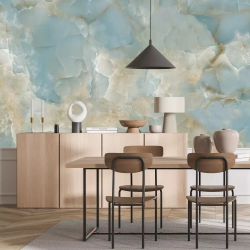 Fotobehang Blauw beige marmer als water