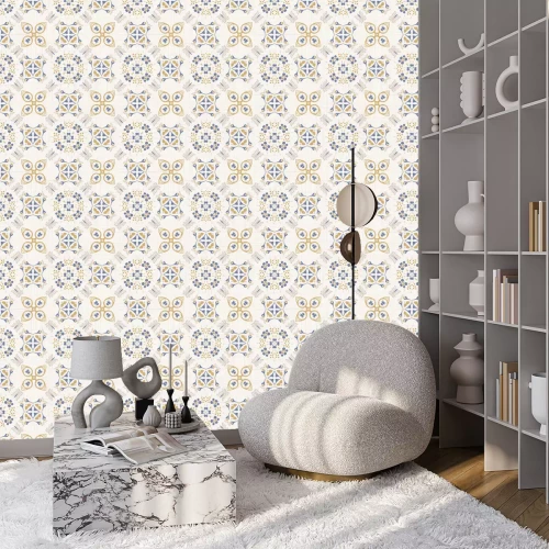 Behang Klassiek bloemenornament in felle tinten