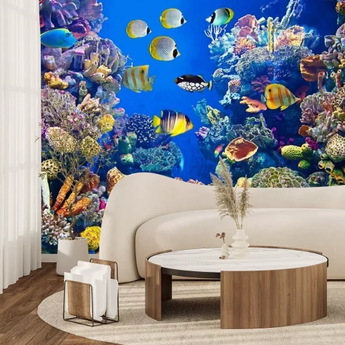 Fotobehang Vissen in een kleurrijk aquarium