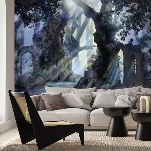 Fotobehang Fantasie mistig bos