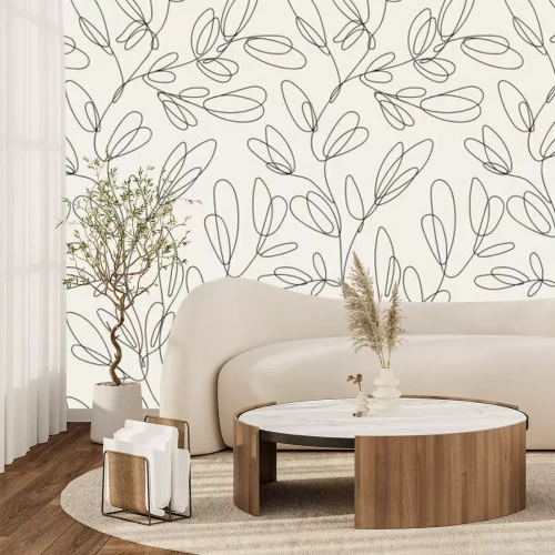 Fotobehang Seamless floral pattern with one line flowers. Vector hand drawn illustration.