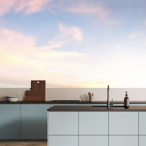 Fotobehang Pastelkleurig panorama met wolken