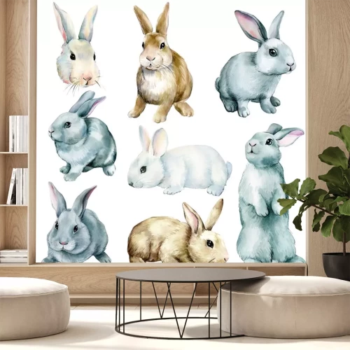 Sticker Waterverf konijntjes op witte achtergrond