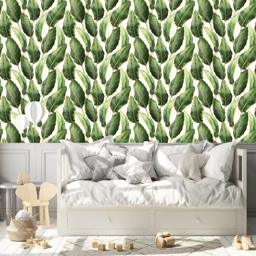 Behang Grote glanzende palmbladeren