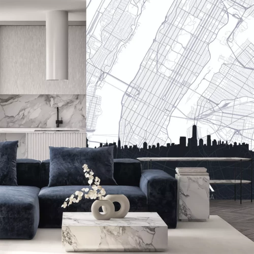 Sticker Skyline and city map of New York, detailed urban plan vector print poster