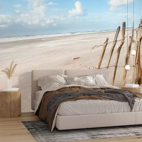 Fotobehang The beach at the Maasvlakte near Rotterdam in the Netherlands on a windy but sunny day