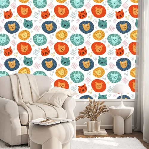 Behang Kleurrijke safaridieren op een witte achtergrond