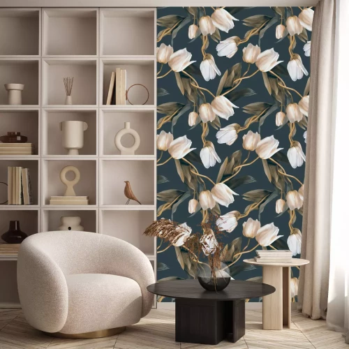 Behang Bloemenpatroon met witte tulpen