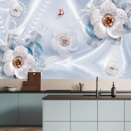 Sticker 3d bloemen heldere decoratieve compositie