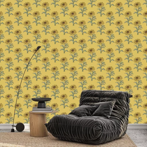 Behang Seamless floral pattern with branches of sunflower plant.
