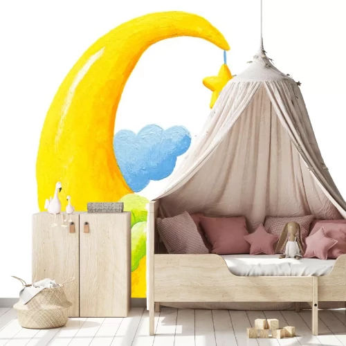 Sticker Baby in pyjama slapend op de maan