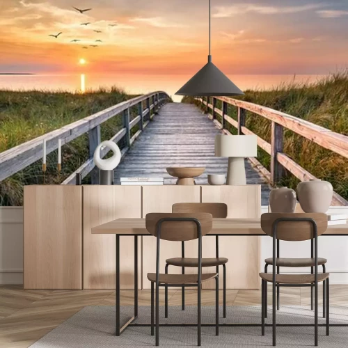 Fotobehang Oranje zonsondergang boven de zee