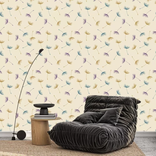 Behang Paardebloemzaden in verschillende grafische kleuren