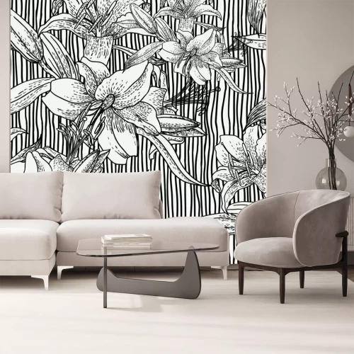 Fotobehang Bloemen in zwart-wit