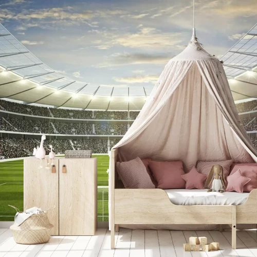 Fotobehang Groen grasveld in het stadion