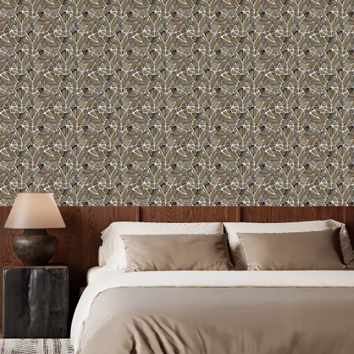 Behang 3d silver lattice tiles on wooden oak background