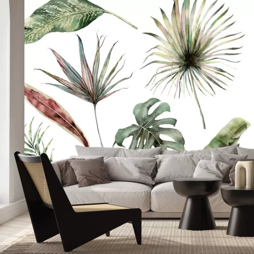 Sticker Bladeren van tropische planten op een witte achtergrond