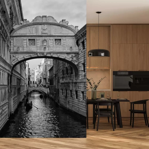 Fotobehang Zwart-witfoto van de Brug der Zuchten in Venetië