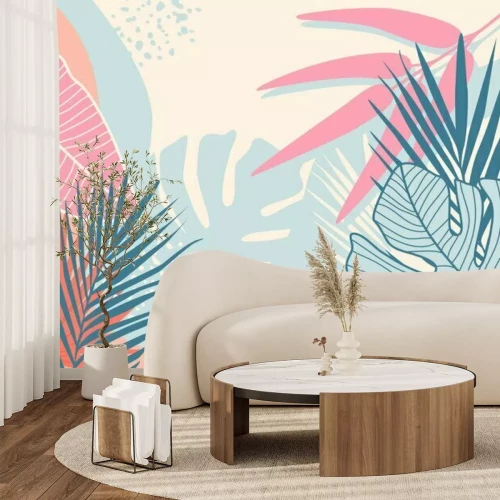 Fotobehang Pastelkleurige jungleblaadjes