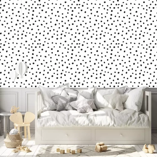 Behang Polka dot hand drawn seamless background. Polkadot snowflakr black irregular point motif
