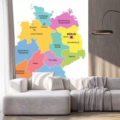 Sticker Germany political map. Multicolored states of Federal Republic of Germany with capital Berlin and 16 partly-sovereign states. Central and Western Europe country. English labeling. Illustration. Vector