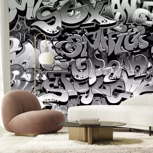 Fotobehang Grijze opschriften op de muur