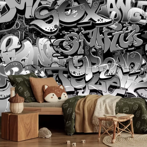 Fotobehang Grijze opschriften op de muur