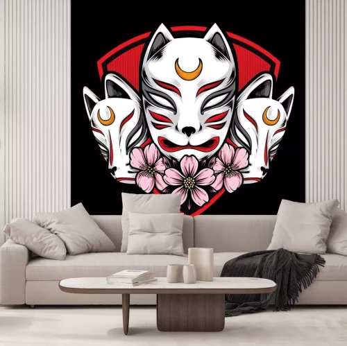 Sticker japanese kitsune mask vector logo